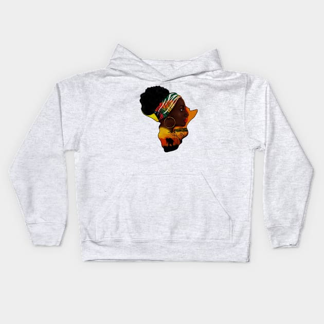 Africa Map, African Woman, Safari Love Africa Kids Hoodie by dukito